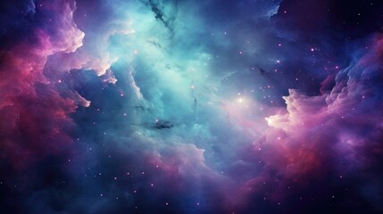 A breathtaking cosmic panorama reveals a nebula in its full glory, as ethereal clouds of gas and dust ter vibrant hues of blue, pink, and purple across the cosmic canvas. Mod3f - obrazy, fototapety, plakaty