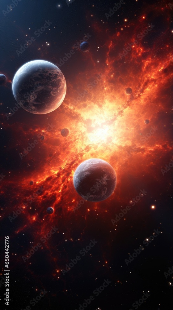 Wall mural a binary star system illuminates the cosmic canvas, their celestial light casting a magical glow on 