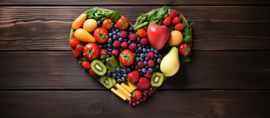 Food art featuring heart shaped creations made from assorted fruits and vegetables captured in a...