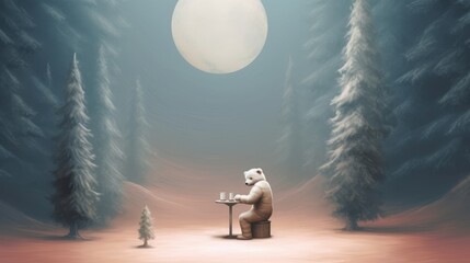 wandering lonely sad bear. sad illustration. loneliness depression concept. - obrazy, fototapety, plakaty