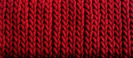 Hand knitted red wool fabric with a pattern texture