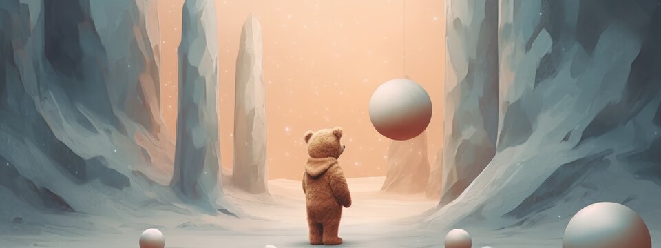 wandering lonely sad bear. sad illustration. loneliness depression concept.