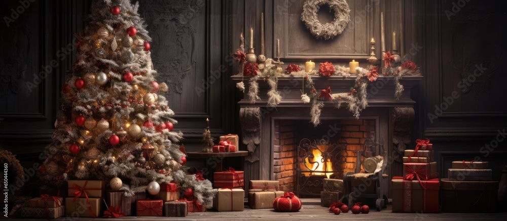 Poster Christmas Feast with a beautifully decorated house and tree