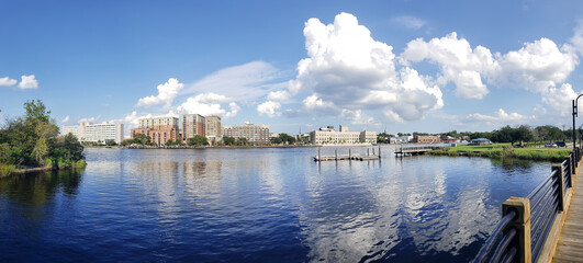 Panoramic view of the city of Wilmington across the Christiana River in North Carolina.
