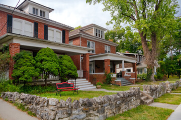 Residential brick buildings on the old streets 