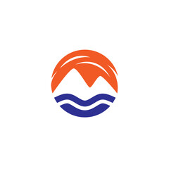 mountain and waves logo in flat design