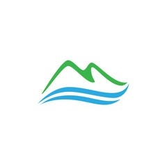 Obraz premium Mountain logo design with natural water waves