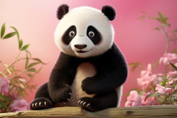 Cute cartoon panda. Portrait with selective focus and copy space