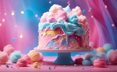 A cute cake with a colorful light background. - obrazy, fototapety, plakaty