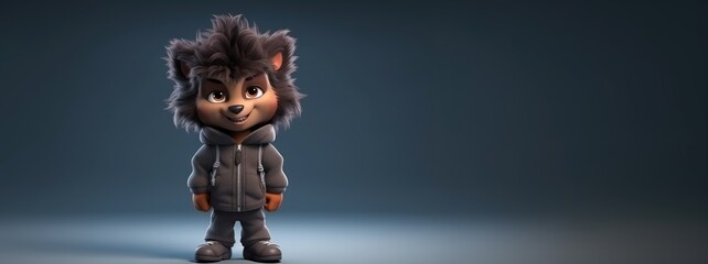 3D Render Cute Werewolf Character with Blank Space for Text