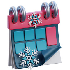 3d render illustration of calendar, winter season, cute stylized