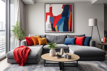 Creating a Harmonious and Inviting Ambiance with Vibrant Colors and Stylish Furniture in a Cozy Living Room Interior