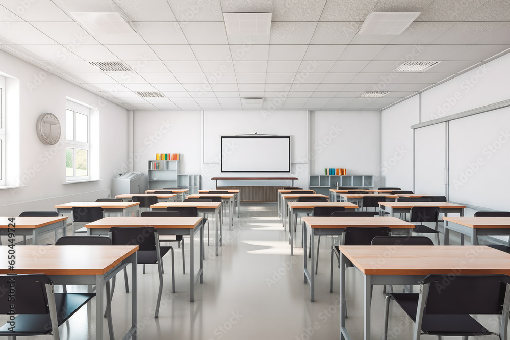 Wall mural shot of empty modern classroom ready for students to learn in it, back to school concept