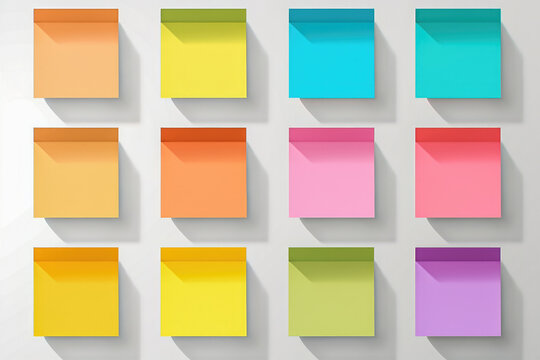 Multicolor empty sticky notes isolated on white background