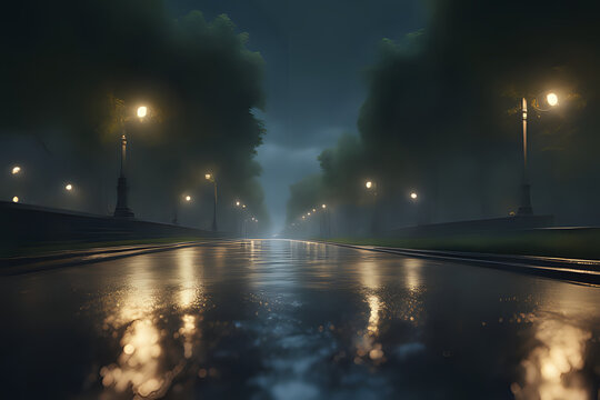 Low view rainy road in the city park for relaxing music background