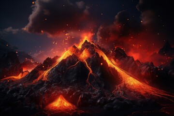 Lava's Velvet Dance: 8K Volcano Eruption - obrazy, fototapety, plakaty