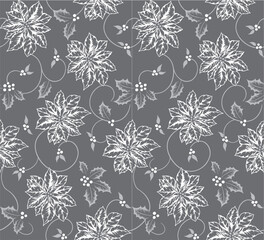 Seamless Christmas White Poinsettia On Gray Background