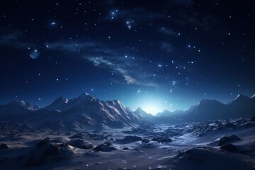 Starlit Mountain Nightscape with Glimmering Valley Lights