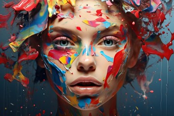 Vivid Artistry: Hyper-Realistic Portrait Amidst Splatters