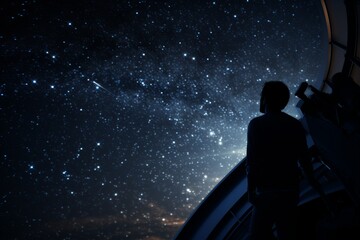 Fototapeta na wymiar Astronomer's Quest Under the Starlit Expanse