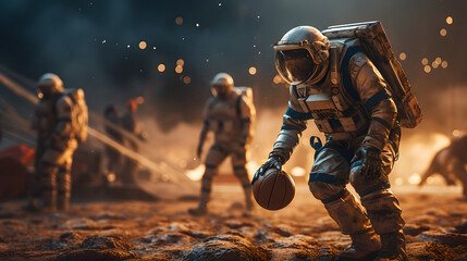Beyond Gravity: Playing Basketball on Mars - obrazy, fototapety, plakaty