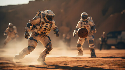 Beyond Gravity: Playing Basketball on Mars - obrazy, fototapety, plakaty