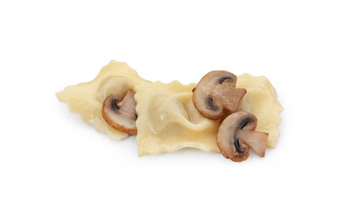 Delicious ravioli with mushroom isolated on white