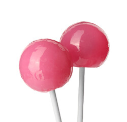 Tasty pink lollipops isolated on white. Confectionery product
