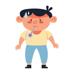 kid sick with fever illustration