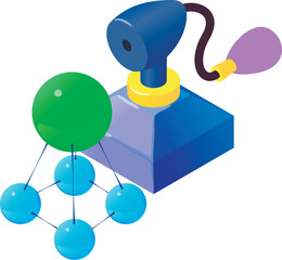 Vintage perfume icon isometric vector. Bottle of old perfume and molecule symbol. Parfum de toilette, fruity aroma