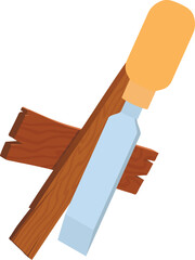 Repair tool icon isometric vector. Carpentry chisel instrument and wood plank. Chisel tool, carpentry work