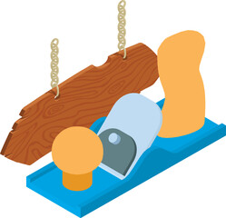 Carpentry workshop icon isometric vector. Hand plane instrument and wood plank. Construction, repair, maintenance