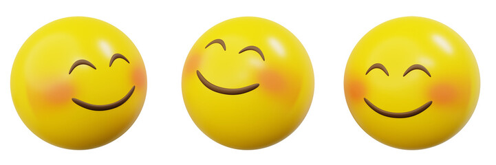 3d Emoticon or Smiley blushing smiling yellow ball emoji - obrazy, fototapety, plakaty