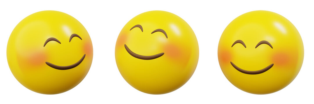 Naklejki 3d Emoticon or Smiley blushing smiling yellow ball emoji