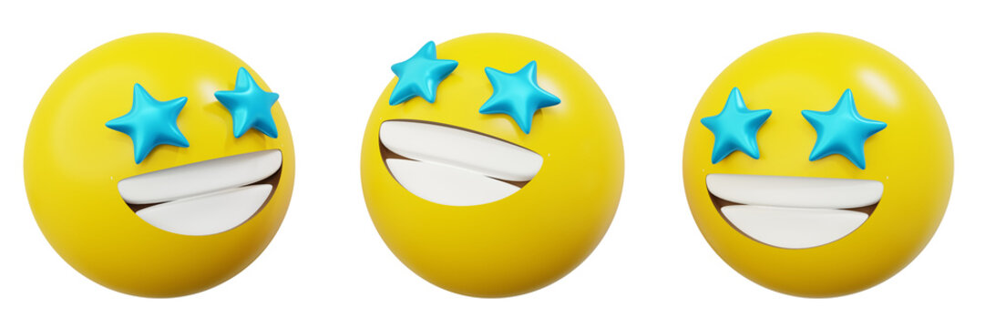 Naklejki 3d Emoticon or Smiley starry eyes yellow ball emoji