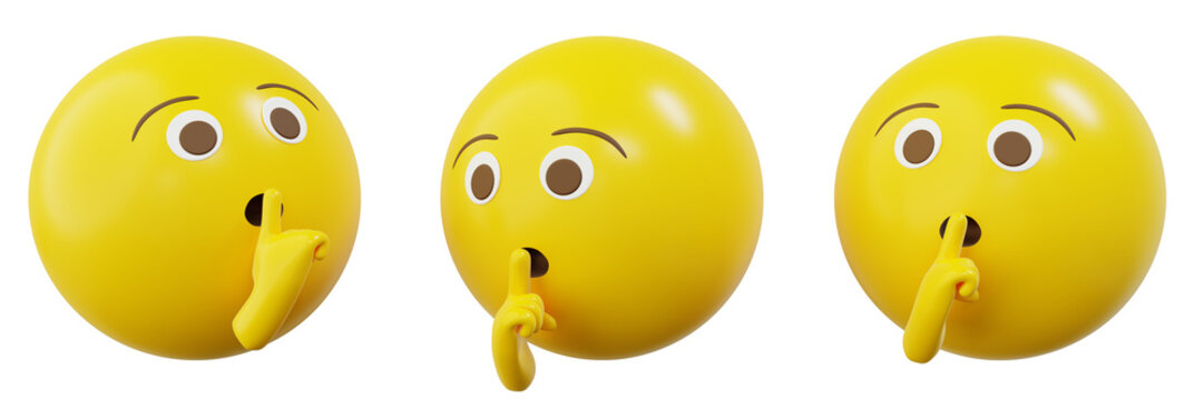 3d Emoticon or Smiley please keep silent, keep quiet or lower your volume yellow ball emoji