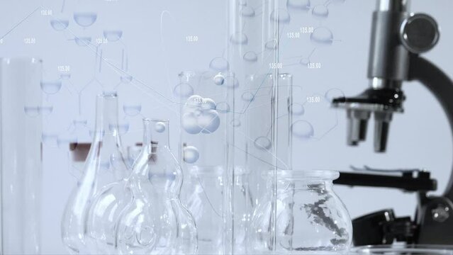 Scientific laboratory with test tubes and hologram background