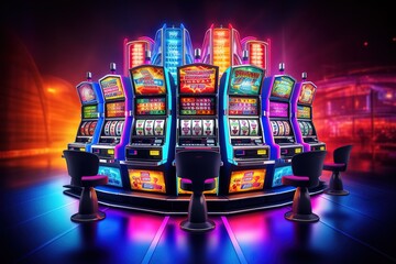 casino slot machines backdrop, banner, Generative AI