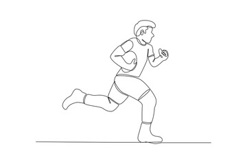 Continuous one line drawing Rugby players concept. Athletes playing with ball. Doodle vector illustration.