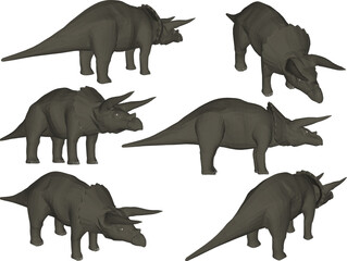 Vector sketch illustration of ancient creatures, prehistoric dinosaur animals