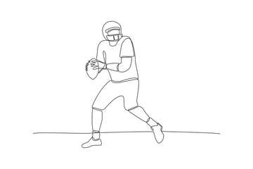 Continuous one line drawing Rugby players concept. Athletes playing with ball. Doodle vector illustration.