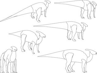 Vector sketch illustration of ancient creatures, prehistoric dinosaur animals