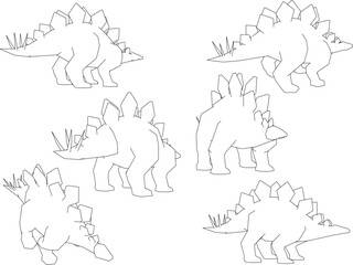 Vector sketch illustration of ancient creatures, prehistoric dinosaur animals