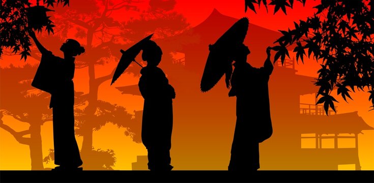 silueta, mujer, asia, asiatica, paraguas, japonesas, chinas, cultura