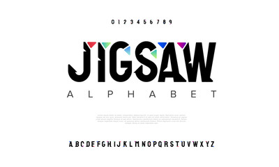 Jigsaw creative modern urban alphabet font. Digital abstract moslem, futuristic, fashion, sport, minimal technology typography. Simple numeric vector illustration