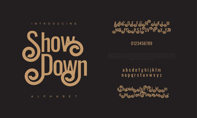 Obraz na płótnie Canvas Showdown creative modern urban alphabet font. Digital abstract moslem, futuristic, fashion, sport, minimal technology typography. Simple numeric vector illustration