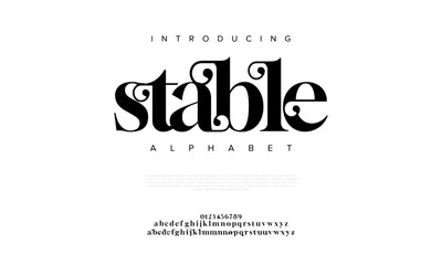 Stable premium luxury elegant alphabet letters and numbers. Elegant wedding typography classic serif font decorative vintage retro. Creative vector illustration