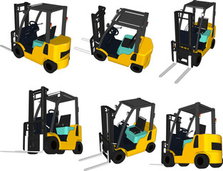 Vector sketch illustration of car design, heavy equipment forklift for lifting goods