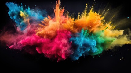 Obraz na płótnie Canvas Colored powder explosion abstract closeup of dust splash on black backdrop.