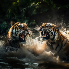 Fototapeta na wymiar Tiger fight in water